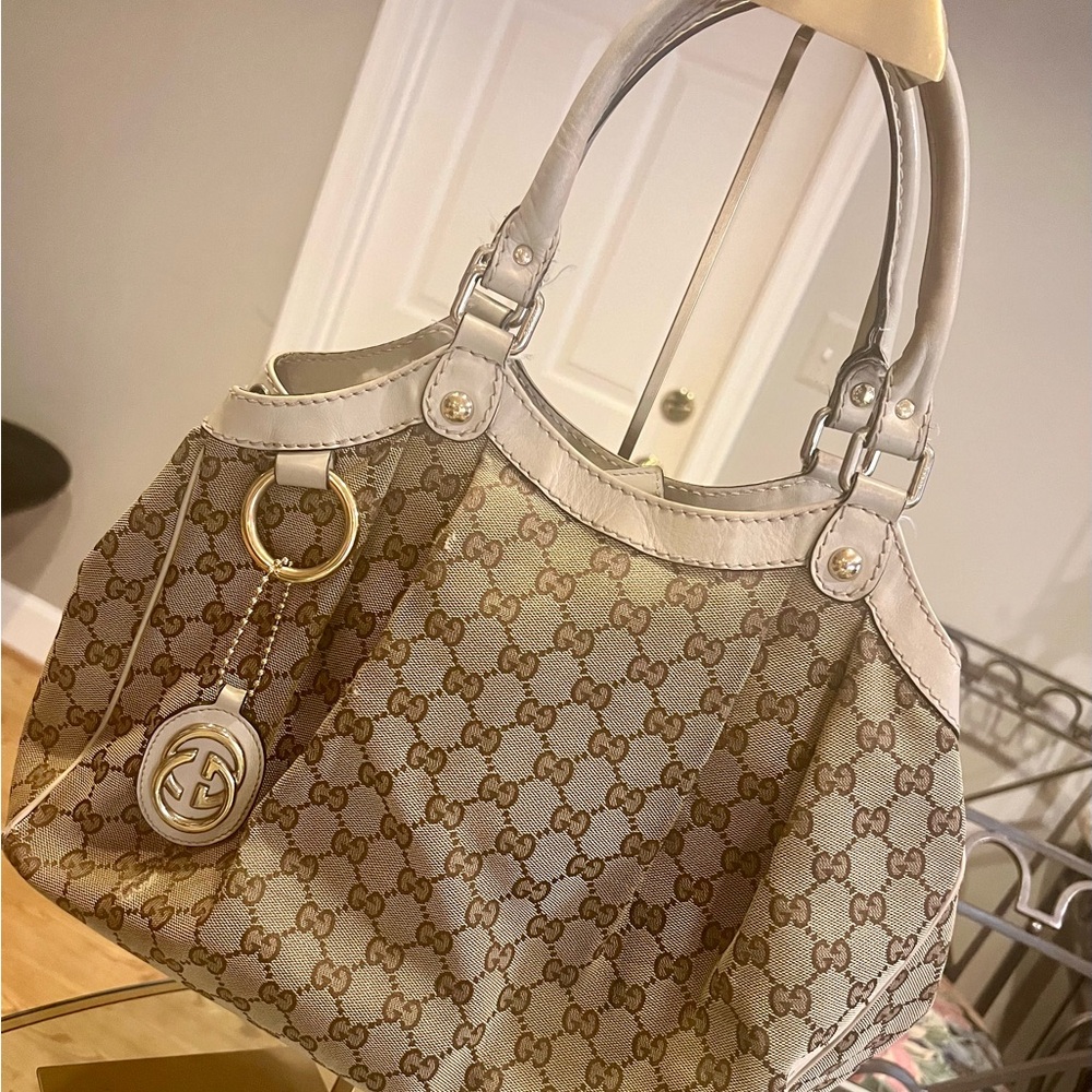 Gucci Beige and Brown GG Canvas Shoulder Bag